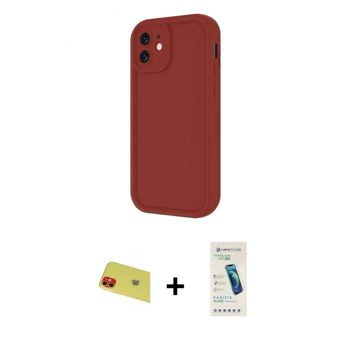MARSİLYAN™- iPhone 11 Kılıf Yankı Yansıma Özel Seri - Şeffaf Pasifik Cam Ekran Koruyucu + Rainbow Kamera Lens Koruma Cam - KI