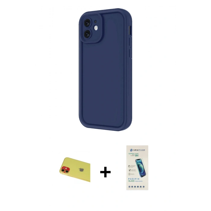 MARSİLYAN™- iPhone 11 Kılıf Yankı Yansıma Özel Seri - Şeffaf Pasifik Cam Ekran Koruyucu + Rainbow Kamera Lens Koruma Cam - KI