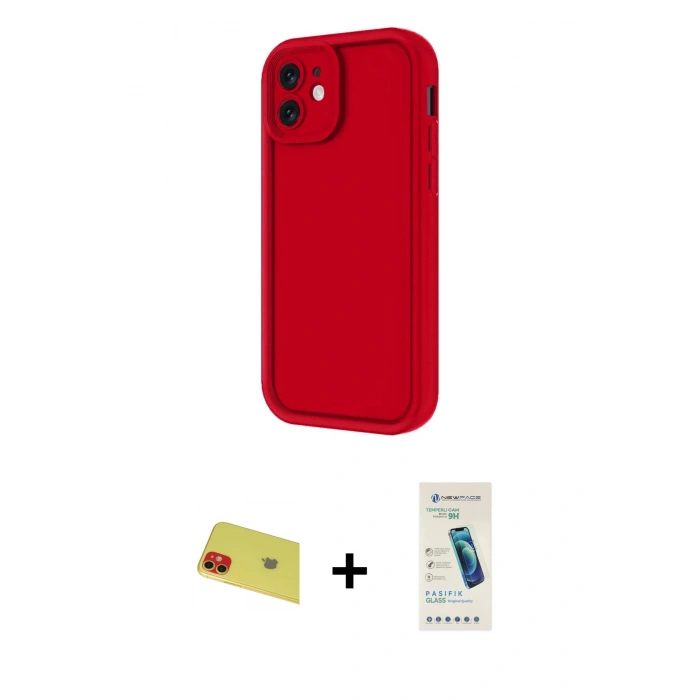 MARSİLYAN™- iPhone 11 Kılıf Yankı Yansıma Özel Seri - Şeffaf Pasifik Cam Ekran Koruyucu + Rainbow Kamera Lens Koruma Cam - KI