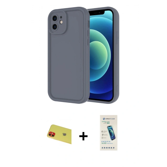 MARSİLYAN™- iPhone 11 Kılıf Yankı Yansıma Özel Seri - Şeffaf Pasifik Cam Ekran Koruyucu + Rainbow Kamera Lens Koruma Cam - KI