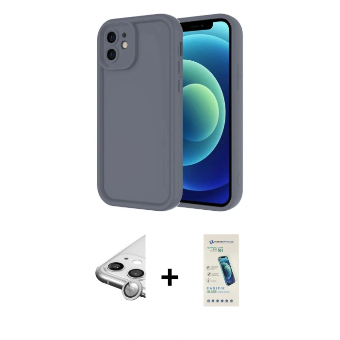 MARSİLYAN™- iPhone 11 Kılıf Yankı Yansıma Özel Seri - Şeffaf Pasifik Cam Ekran Koruyucu + Raze Metal Kamera Lens - GS