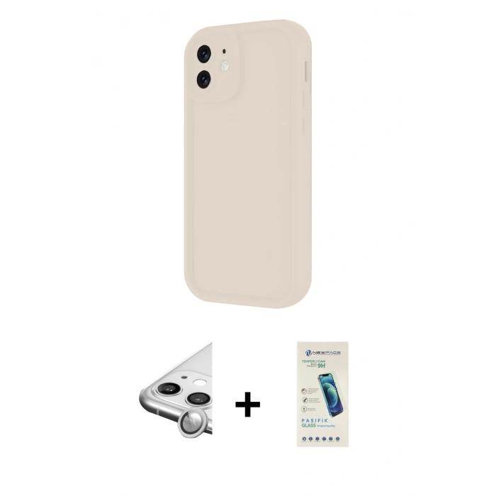 MARSİLYAN™- iPhone 11 Kılıf Yankı Yansıma Özel Seri - Şeffaf Pasifik Cam Ekran Koruyucu + Raze Metal Kamera Lens - GS