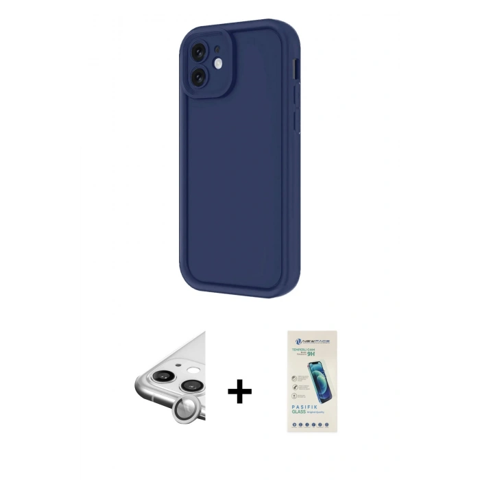 MARSİLYAN™- iPhone 11 Kılıf Yankı Yansıma Özel Seri - Şeffaf Pasifik Cam Ekran Koruyucu + Raze Metal Kamera Lens - GS