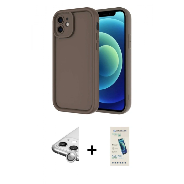 MARSİLYAN™- iPhone 11 Kılıf Yankı Yansıma Özel Seri - Şeffaf Pasifik Cam Ekran Koruyucu + Raze Metal Kamera Lens - GS