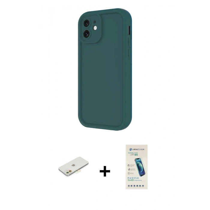 MARSİLYAN™- iPhone 11 Kılıf Yankı Yansıma Özel Seri - Şeffaf Pasifik Cam Ekran Koruyucu + Renkli Kamera Lens Koruma Cam - TU