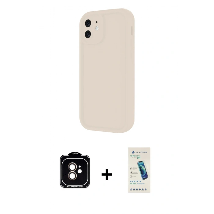 MARSİLYAN™- iPhone 11 Kılıf Yankı Yansıma Özel Seri - Şeffaf Pasifik Cam Ekran Koruyucu + PVD Metal Kamera Lens - TU