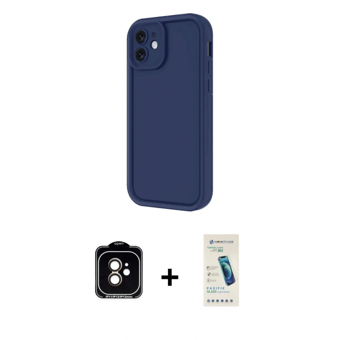MARSİLYAN™- iPhone 11 Kılıf Yankı Yansıma Özel Seri - Şeffaf Pasifik Cam Ekran Koruyucu + PVD Metal Kamera Lens - TU