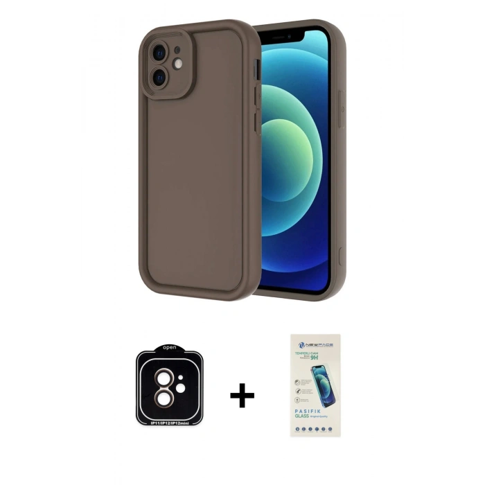 MARSİLYAN™- iPhone 11 Kılıf Yankı Yansıma Özel Seri - Şeffaf Pasifik Cam Ekran Koruyucu + PVD Metal Kamera Lens - TU