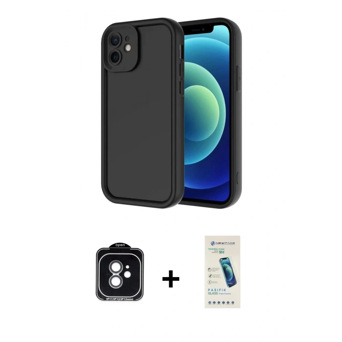 MARSİLYAN™- iPhone 11 Kılıf Yankı Yansıma Özel Seri - Şeffaf Pasifik Cam Ekran Koruyucu + PVD Metal Kamera Lens - YL