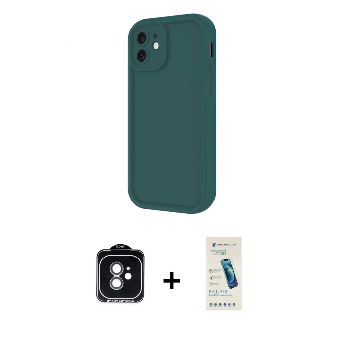 MARSİLYAN™- iPhone 11 Kılıf Yankı Yansıma Özel Seri - Şeffaf Pasifik Cam Ekran Koruyucu + PVD Metal Kamera Lens - YL