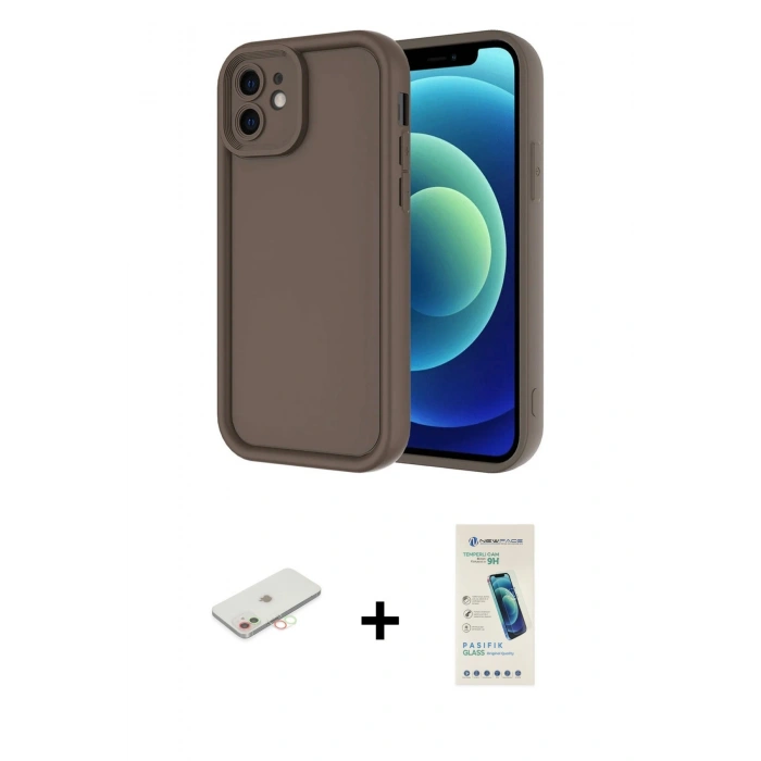 MARSİLYAN™- iPhone 11 Kılıf Yankı Yansıma Özel Seri - Şeffaf Pasifik Cam Ekran Koruyucu + Renkli Kamera Lens Koruma Cam - YL