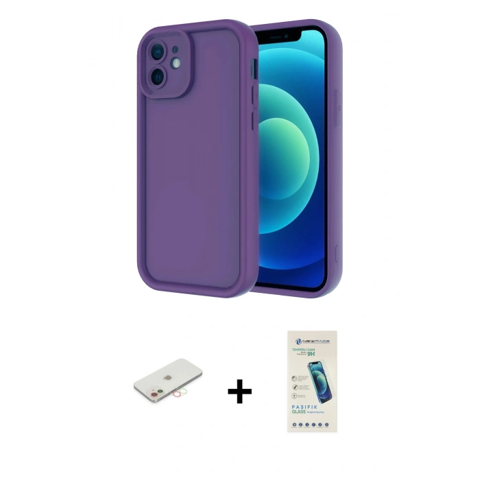 MARSİLYAN™- iPhone 11 Kılıf Yankı Yansıma Özel Seri - Şeffaf Pasifik Cam Ekran Koruyucu + Renkli Kamera Lens Koruma Cam - YL