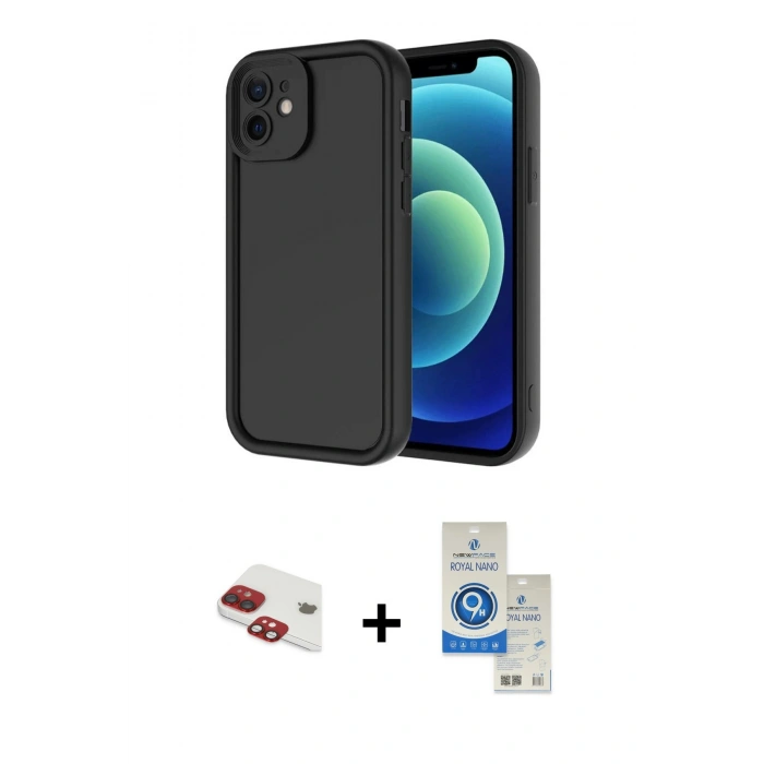 MARSİLYAN™- iPhone 11 Kılıf Yankı Yansıma Özel Seri - Şeffaf Royal Nano Ekran Koruyucu + Pers Alüminyum Kamera Lens - KI