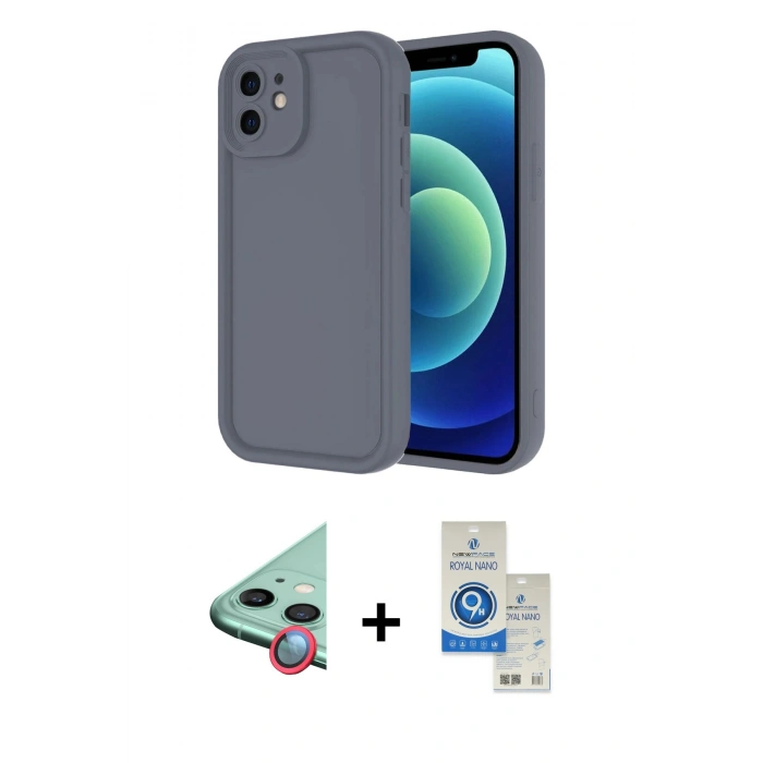 MARSİLYAN™- iPhone 11 Kılıf Yankı Yansıma Özel Seri - Şeffaf Royal Nano Ekran Koruyucu + Raze Metal Kamera Lens - KI