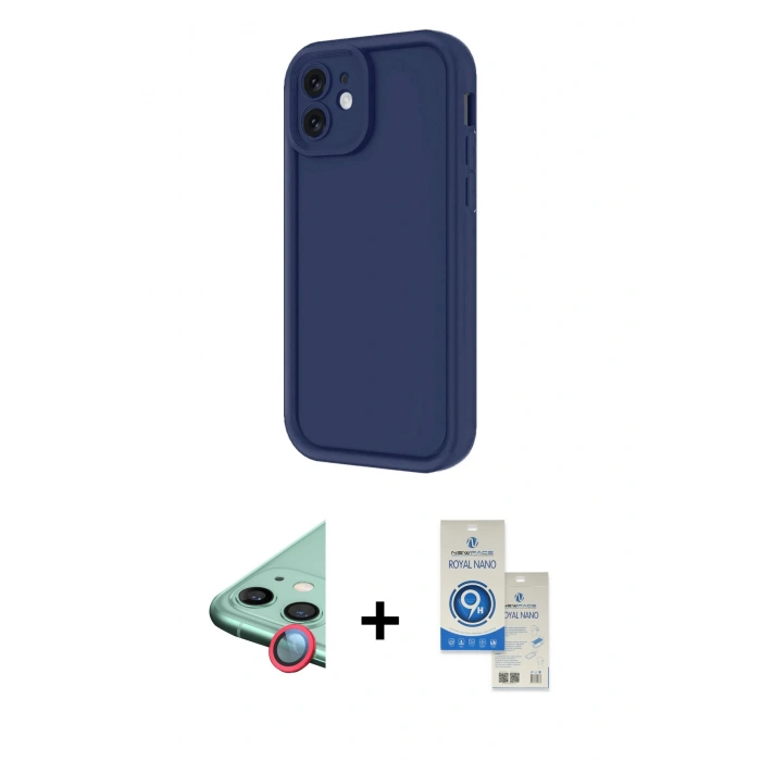MARSİLYAN™- iPhone 11 Kılıf Yankı Yansıma Özel Seri - Şeffaf Royal Nano Ekran Koruyucu + Raze Metal Kamera Lens - KI