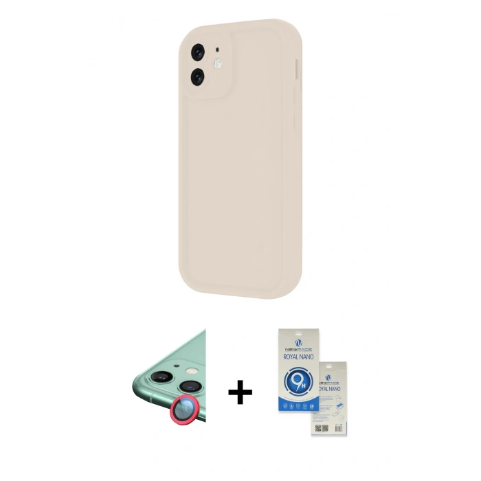 MARSİLYAN™- iPhone 11 Kılıf Yankı Yansıma Özel Seri - Şeffaf Royal Nano Ekran Koruyucu + Raze Metal Kamera Lens - KI