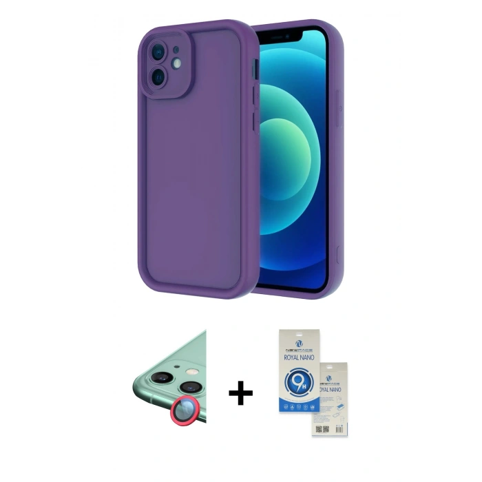 MARSİLYAN™- iPhone 11 Kılıf Yankı Yansıma Özel Seri - Şeffaf Royal Nano Ekran Koruyucu + Raze Metal Kamera Lens - KI