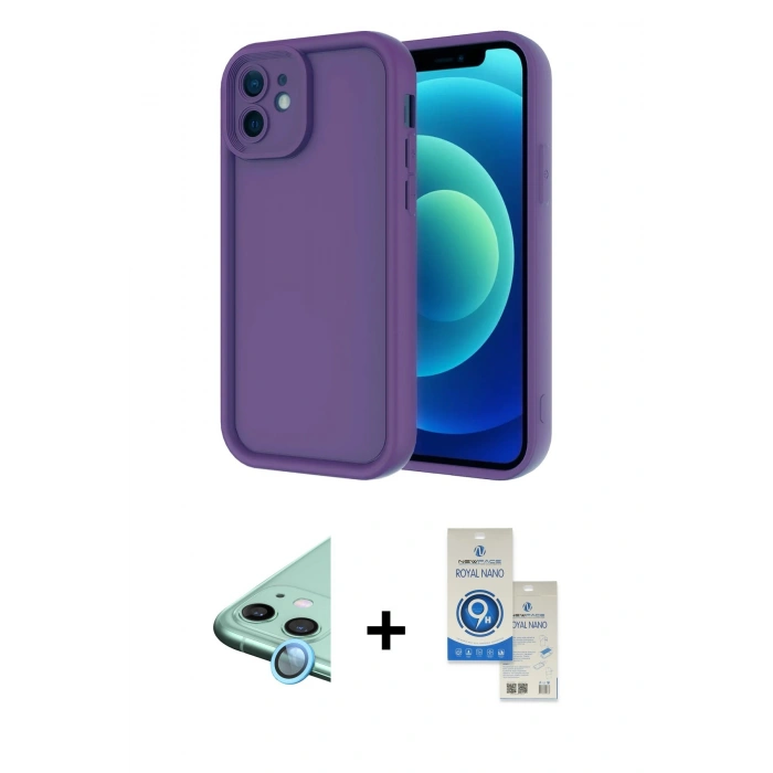 MARSİLYAN™- iPhone 11 Kılıf Yankı Yansıma Özel Seri - Şeffaf Royal Nano Ekran Koruyucu + Raze Metal Kamera Lens - MI