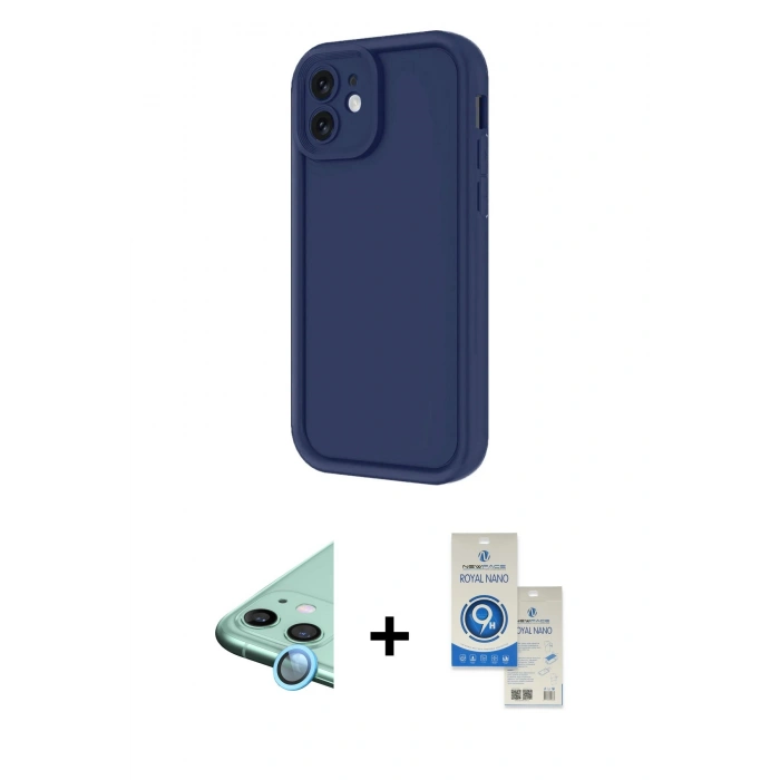 MARSİLYAN™- iPhone 11 Kılıf Yankı Yansıma Özel Seri - Şeffaf Royal Nano Ekran Koruyucu + Raze Metal Kamera Lens - MI