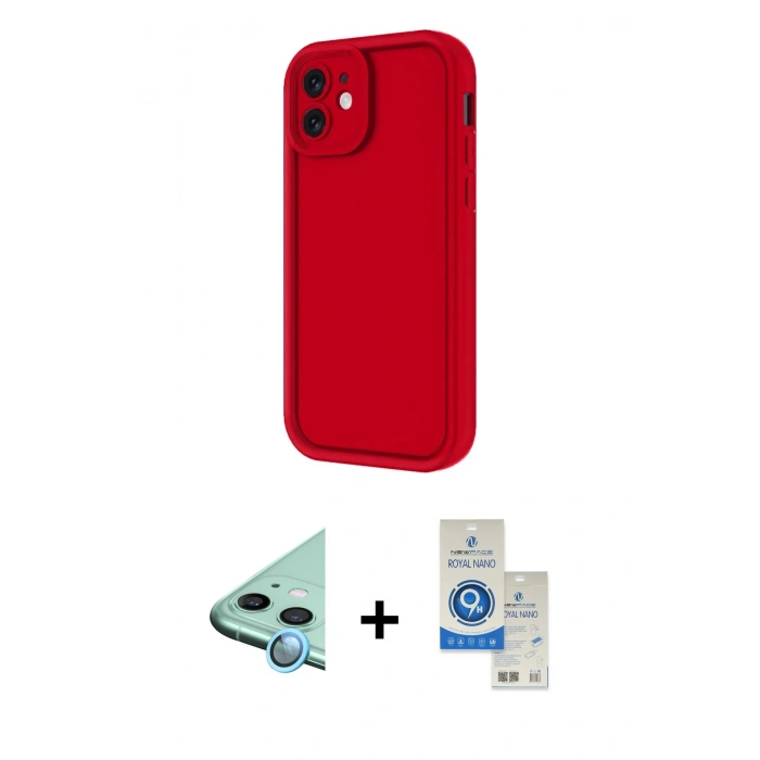 MARSİLYAN™- iPhone 11 Kılıf Yankı Yansıma Özel Seri - Şeffaf Royal Nano Ekran Koruyucu + Raze Metal Kamera Lens - MI