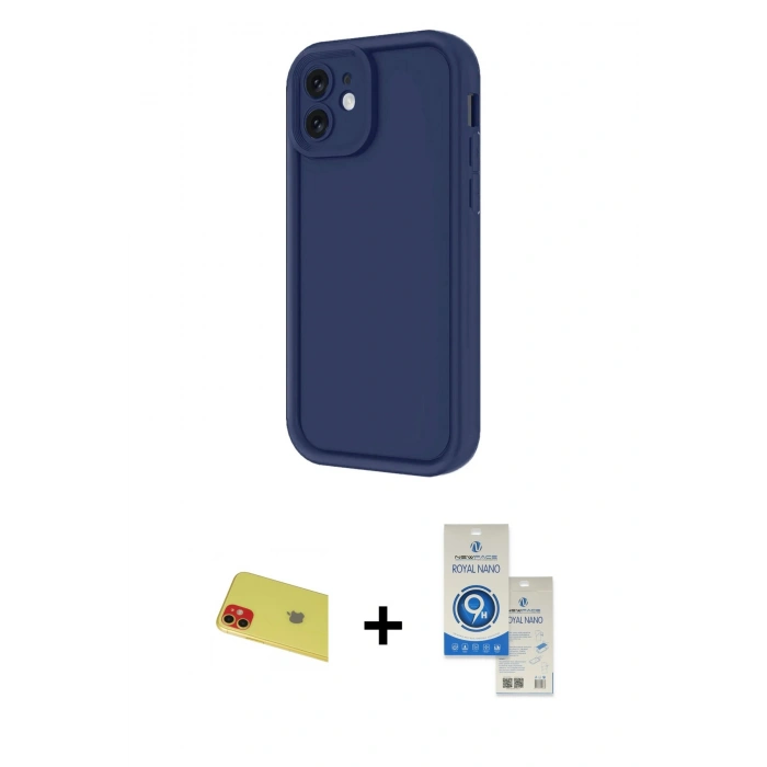 MARSİLYAN™- iPhone 11 Kılıf Yankı Yansıma Özel Seri - Şeffaf Royal Nano Ekran Koruyucu + Rainbow Kamera Lens Koruma Cam - KI