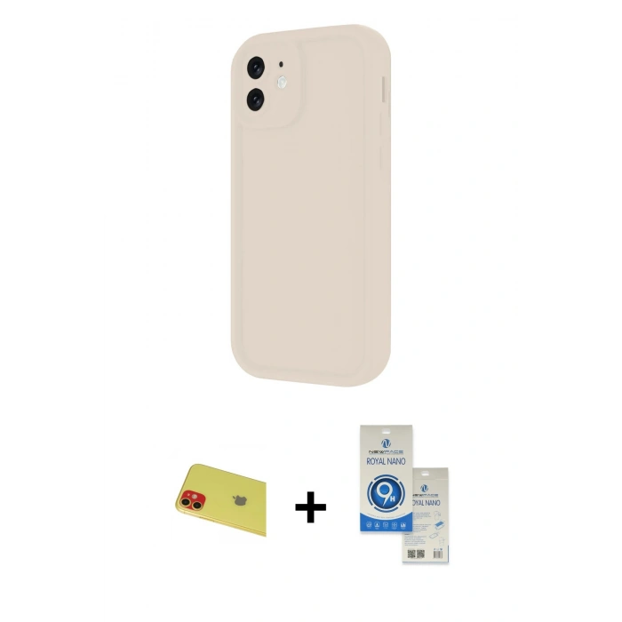 MARSİLYAN™- iPhone 11 Kılıf Yankı Yansıma Özel Seri - Şeffaf Royal Nano Ekran Koruyucu + Rainbow Kamera Lens Koruma Cam - KI