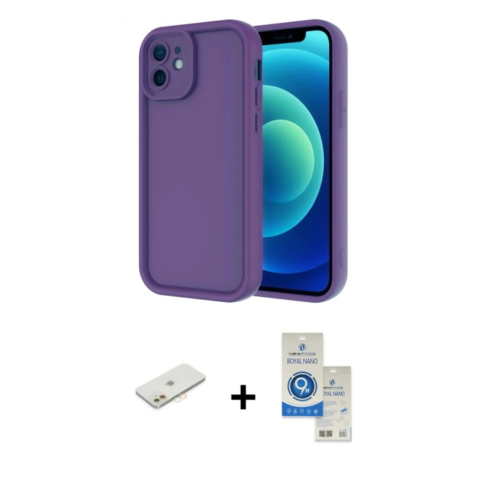MARSİLYAN™- iPhone 11 Kılıf Yankı Yansıma Özel Seri - Şeffaf Royal Nano Ekran Koruyucu + Renkli Kamera Lens Koruma Cam - TU