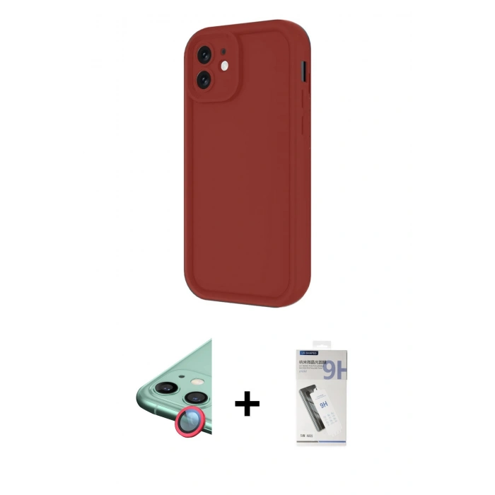 MARSİLYAN™- iPhone 11 Kılıf Yankı Yansıma Özel Seri - Şeffaf Uv Polymer Nano Ekran Koruyucu + Kırmızı Raze Metal Kamera Lens