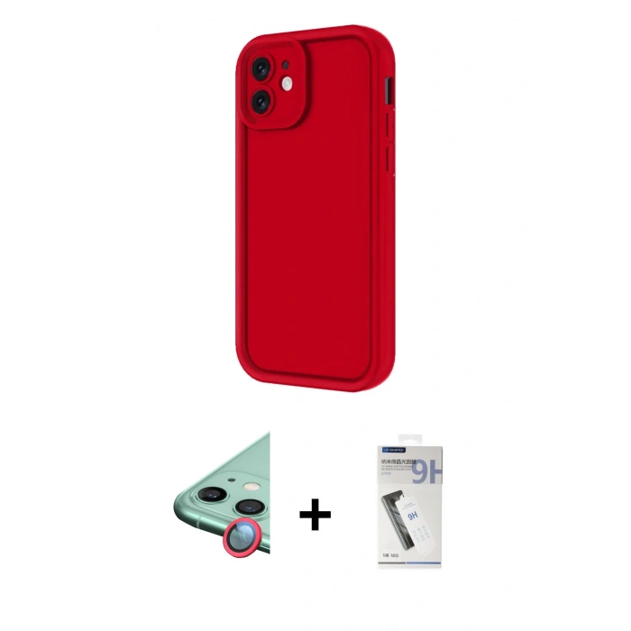 MARSİLYAN™- iPhone 11 Kılıf Yankı Yansıma Özel Seri - Şeffaf Uv Polymer Nano Ekran Koruyucu + Kırmızı Raze Metal Kamera Lens