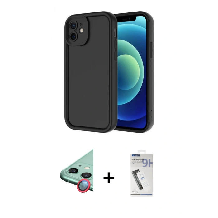 MARSİLYAN™- iPhone 11 Kılıf Yankı Yansıma Özel Seri - Şeffaf Uv Polymer Nano Ekran Koruyucu + Kırmızı Raze Metal Kamera Lens
