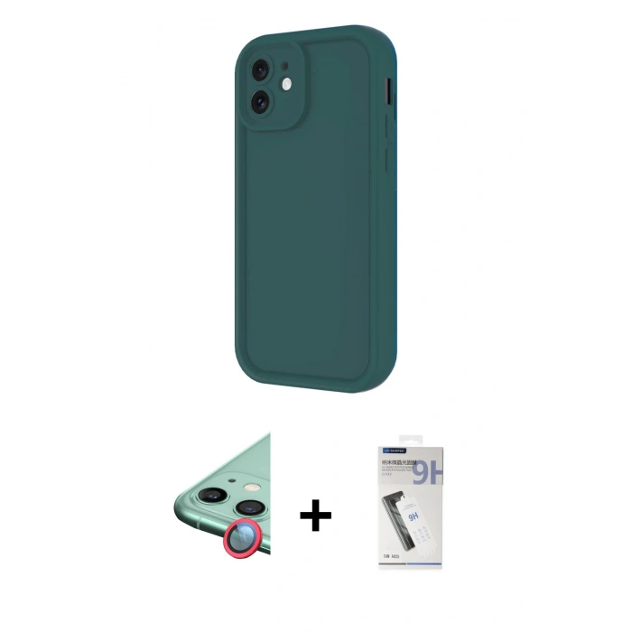 MARSİLYAN™- iPhone 11 Kılıf Yankı Yansıma Özel Seri - Şeffaf Uv Polymer Nano Ekran Koruyucu + Kırmızı Raze Metal Kamera Lens