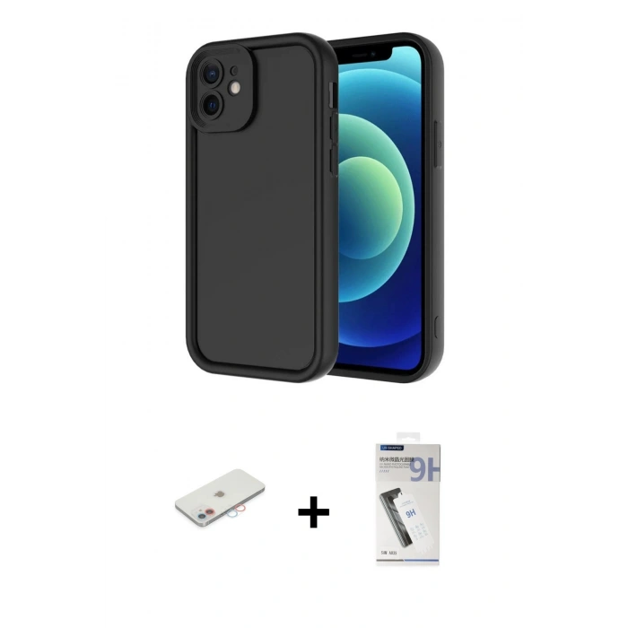 MARSİLYAN™- iPhone 11 Kılıf Yankı Yansıma Özel Seri - Şeffaf Uv Polymer Nano Ekran Koruyucu + Renkli Kamera Lens Koruma Cam - PE