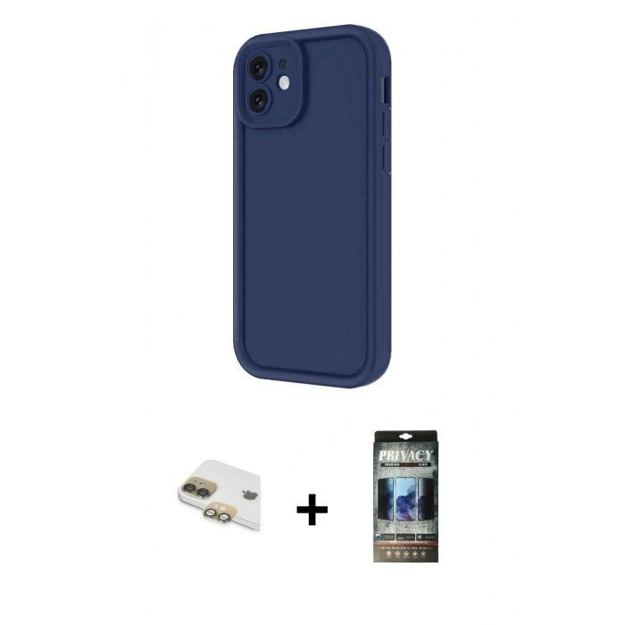 MARSİLYAN™- iPhone 11 Kılıf Yankı Yansıma Özel Seri - Siyah 34D Hayalet Izgaralı Cam + Pers Alüminyum Kamera Lens - GD