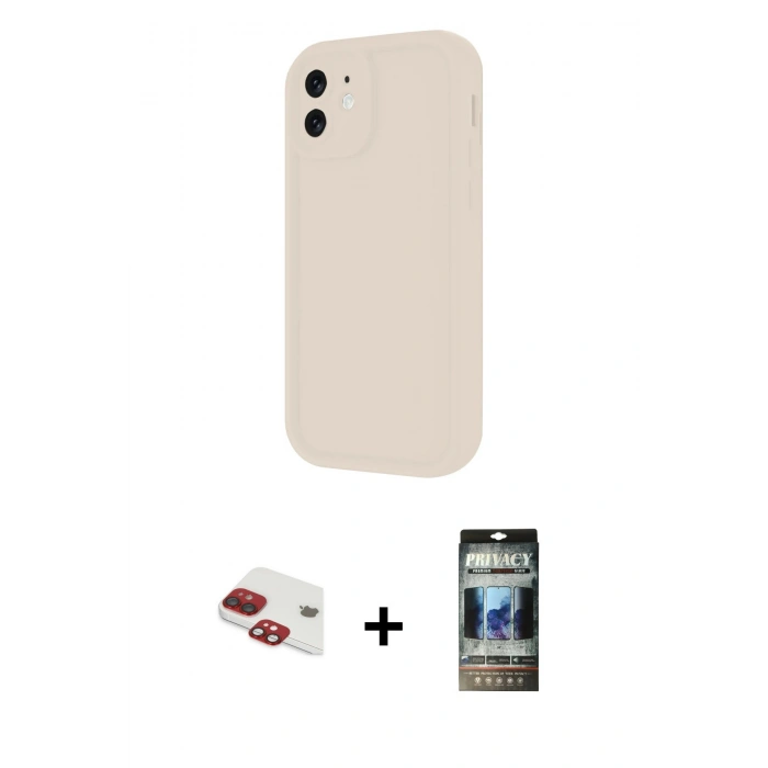 MARSİLYAN™- iPhone 11 Kılıf Yankı Yansıma Özel Seri - Siyah 34D Hayalet Izgaralı Cam + Pers Alüminyum Kamera Lens - KI