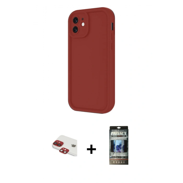 MARSİLYAN™- iPhone 11 Kılıf Yankı Yansıma Özel Seri - Siyah 34D Hayalet Izgaralı Cam + Pers Alüminyum Kamera Lens - KI