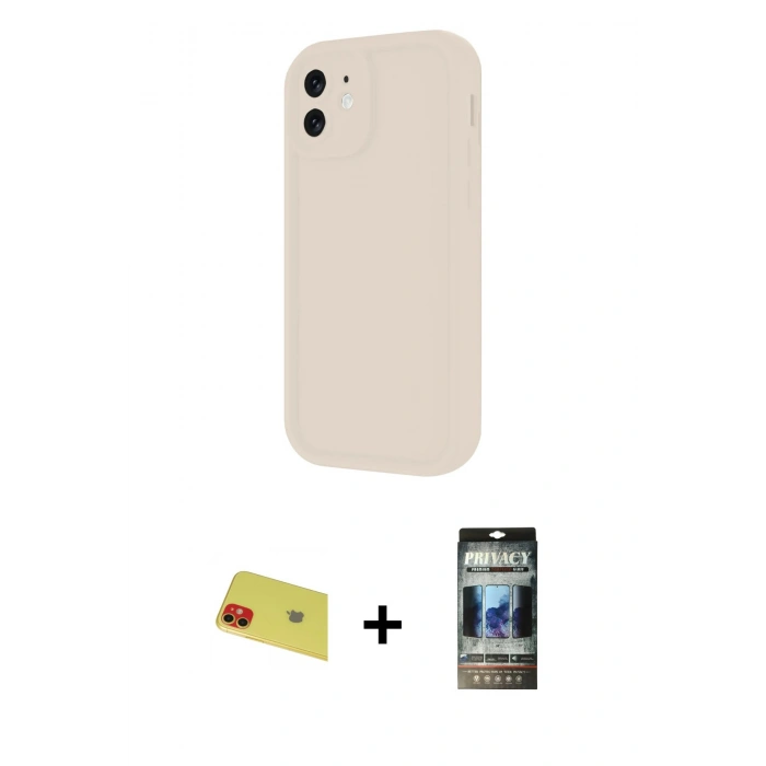 MARSİLYAN™- iPhone 11 Kılıf Yankı Yansıma Özel Seri - Siyah 34D Hayalet Izgaralı Cam + Rainbow Kamera Lens Koruma Cam - KI