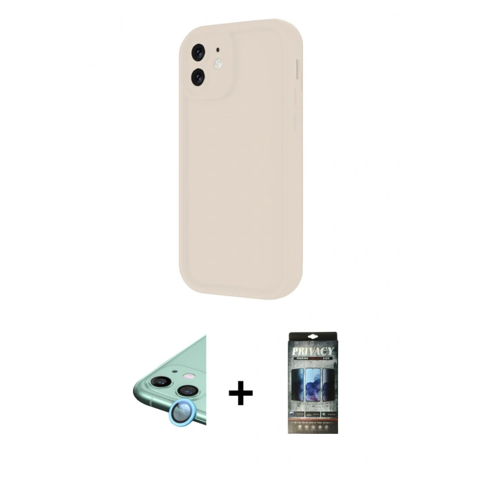 MARSİLYAN™- iPhone 11 Kılıf Yankı Yansıma Özel Seri - Siyah 34D Hayalet Izgaralı Cam + Raze Metal Kamera Lens - MI