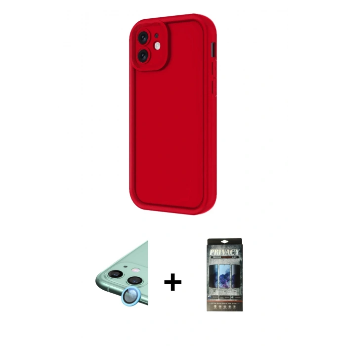 MARSİLYAN™- iPhone 11 Kılıf Yankı Yansıma Özel Seri - Siyah 34D Hayalet Izgaralı Cam + Raze Metal Kamera Lens - MI