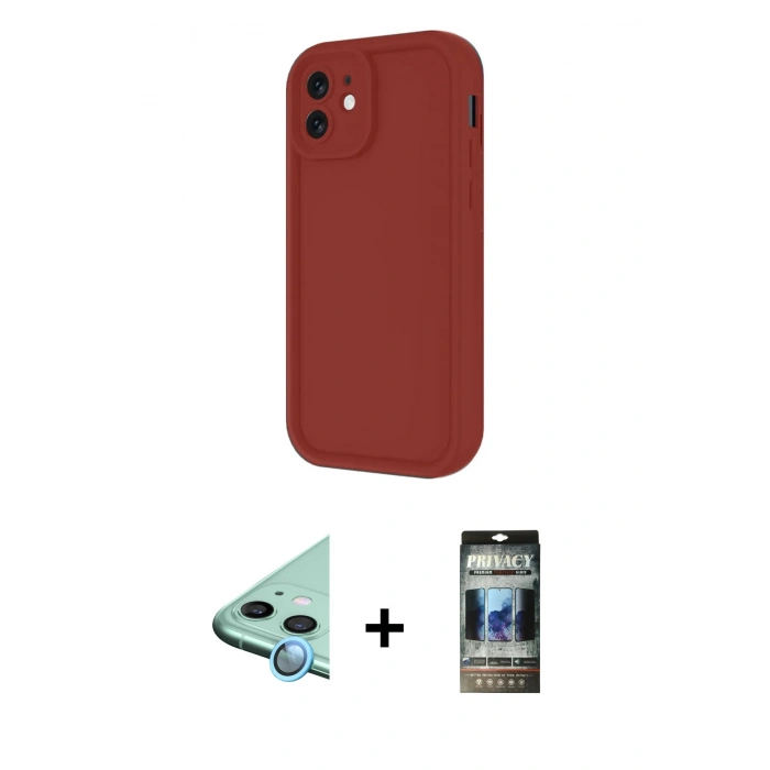 MARSİLYAN™- iPhone 11 Kılıf Yankı Yansıma Özel Seri - Siyah 34D Hayalet Izgaralı Cam + Raze Metal Kamera Lens - MI
