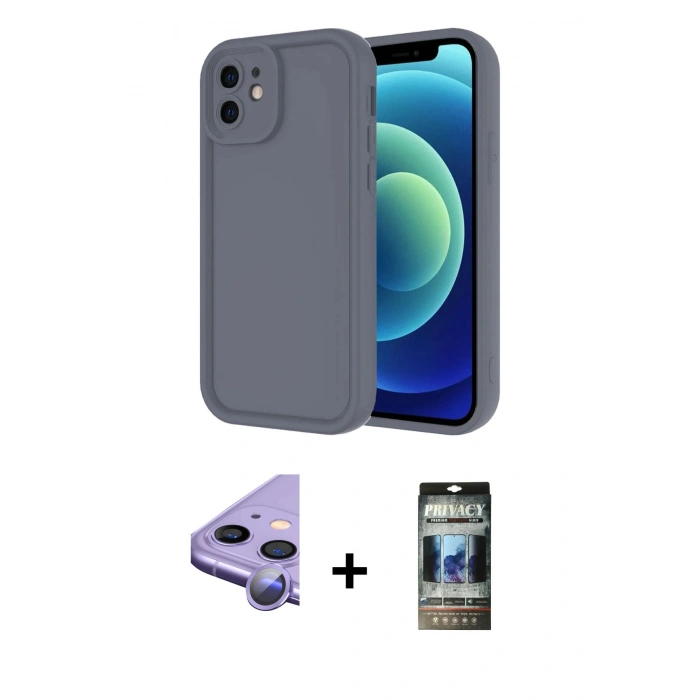 MARSİLYAN™- iPhone 11 Kılıf Yankı Yansıma Özel Seri - Siyah 34D Hayalet Izgaralı Cam + Raze Metal Kamera Lens - MR