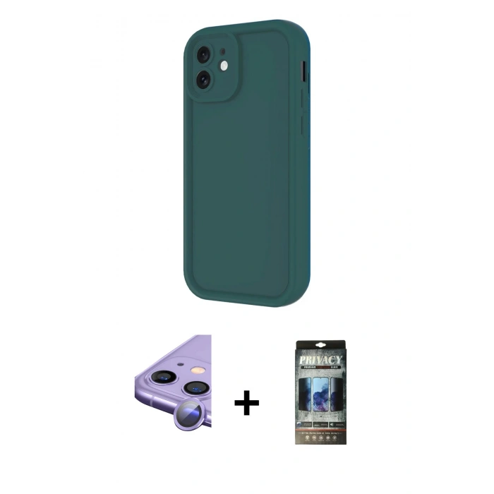 MARSİLYAN™- iPhone 11 Kılıf Yankı Yansıma Özel Seri - Siyah 34D Hayalet Izgaralı Cam + Raze Metal Kamera Lens - MR