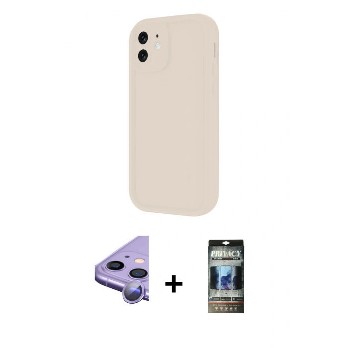MARSİLYAN™- iPhone 11 Kılıf Yankı Yansıma Özel Seri - Siyah 34D Hayalet Izgaralı Cam + Raze Metal Kamera Lens - MR