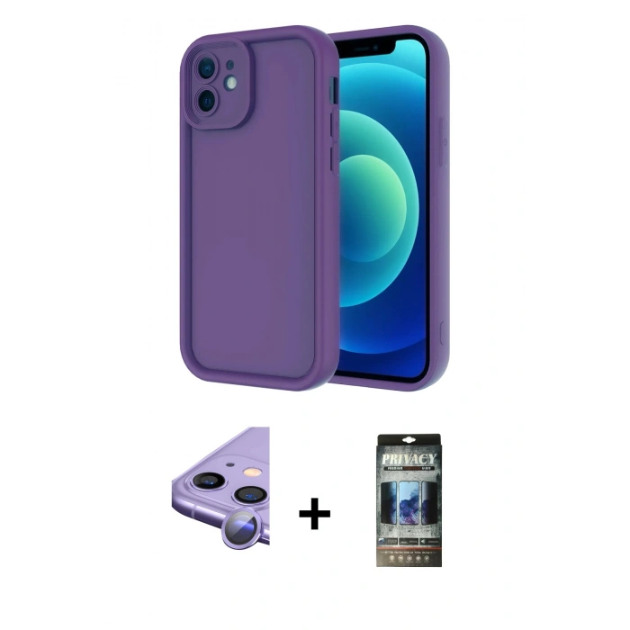MARSİLYAN™- iPhone 11 Kılıf Yankı Yansıma Özel Seri - Siyah 34D Hayalet Izgaralı Cam + Raze Metal Kamera Lens - MR