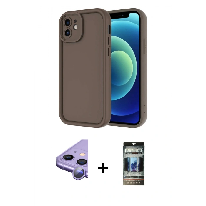 MARSİLYAN™- iPhone 11 Kılıf Yankı Yansıma Özel Seri - Siyah 34D Hayalet Izgaralı Cam + Raze Metal Kamera Lens - MR