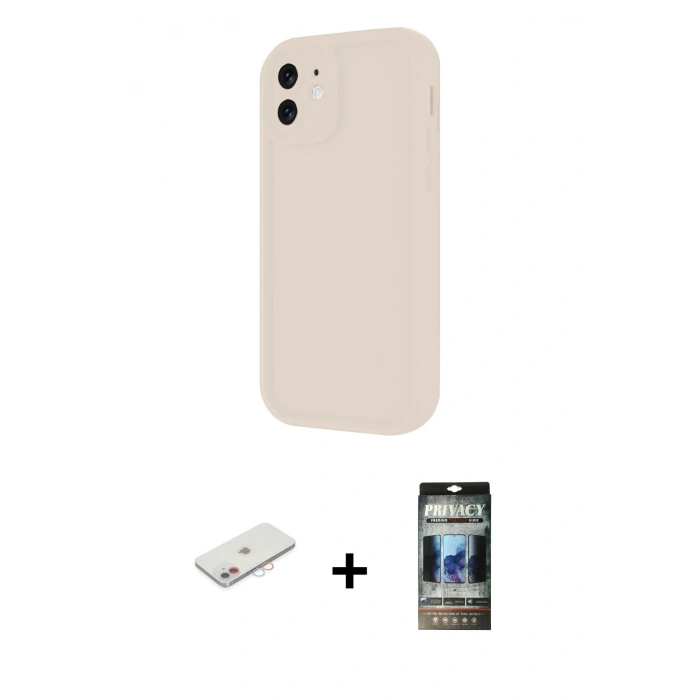 MARSİLYAN™- iPhone 11 Kılıf Yankı Yansıma Özel Seri - Siyah 34D Hayalet Izgaralı Cam + Renkli Kamera Lens Koruma Cam - PE