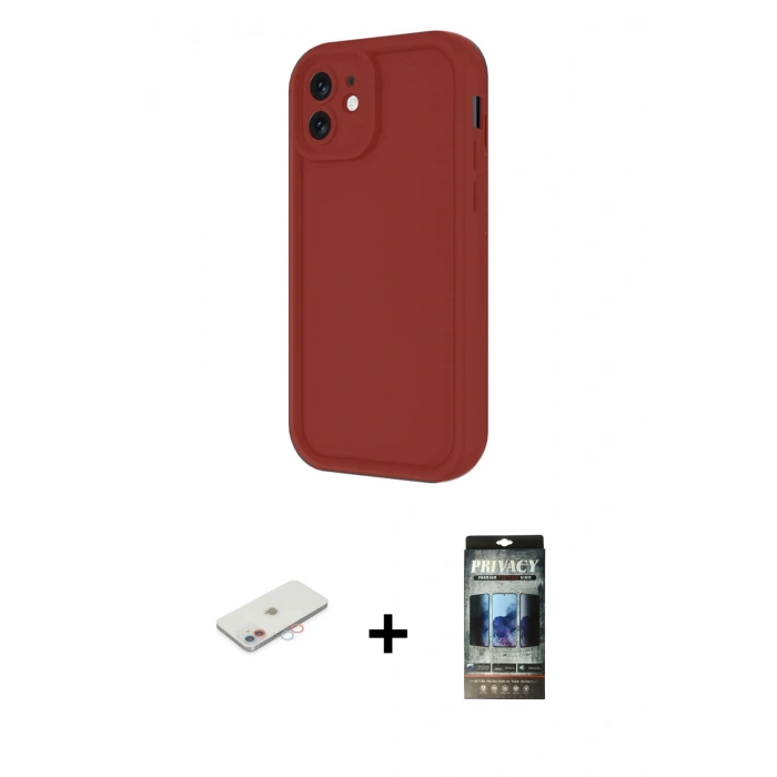 MARSİLYAN™- iPhone 11 Kılıf Yankı Yansıma Özel Seri - Siyah 34D Hayalet Izgaralı Cam + Renkli Kamera Lens Koruma Cam - PE