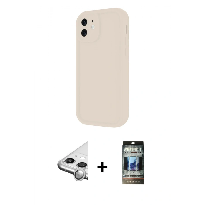 MARSİLYAN™- iPhone 11 Kılıf Yankı Yansıma Özel Seri - Siyah 34D Hayalet Izgaralı Cam + Raze Metal Kamera Lens - GS