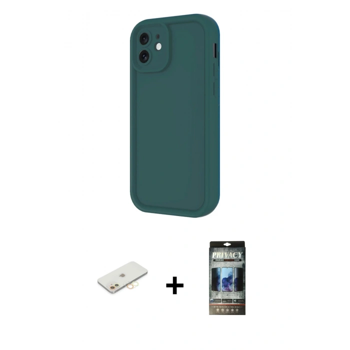 MARSİLYAN™- iPhone 11 Kılıf Yankı Yansıma Özel Seri - Siyah 34D Hayalet Izgaralı Cam + Renkli Kamera Lens Koruma Cam - SI