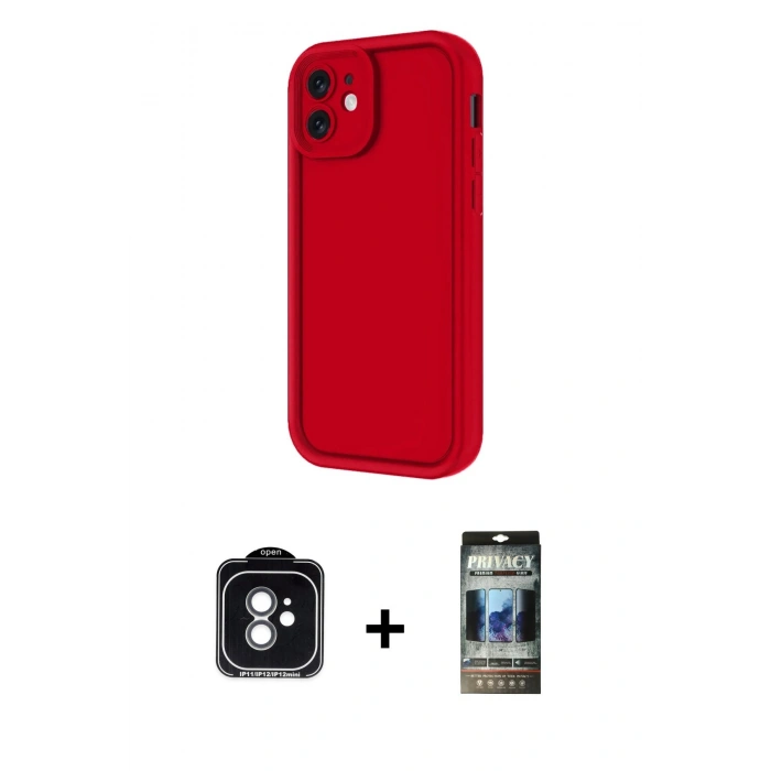 MARSİLYAN™- iPhone 11 Kılıf Yankı Yansıma Özel Seri - Siyah 34D Hayalet Izgaralı Cam + PVD Metal Kamera Lens - YL