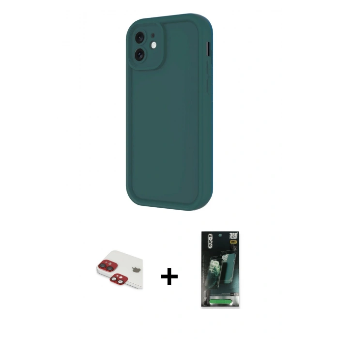 MARSİLYAN™- iPhone 11 Kılıf Yankı Yansıma Özel Seri - Siyah 360 Mat Full Body Arka Koruyucu + Pers Alüminyum Kamera Lens - KI